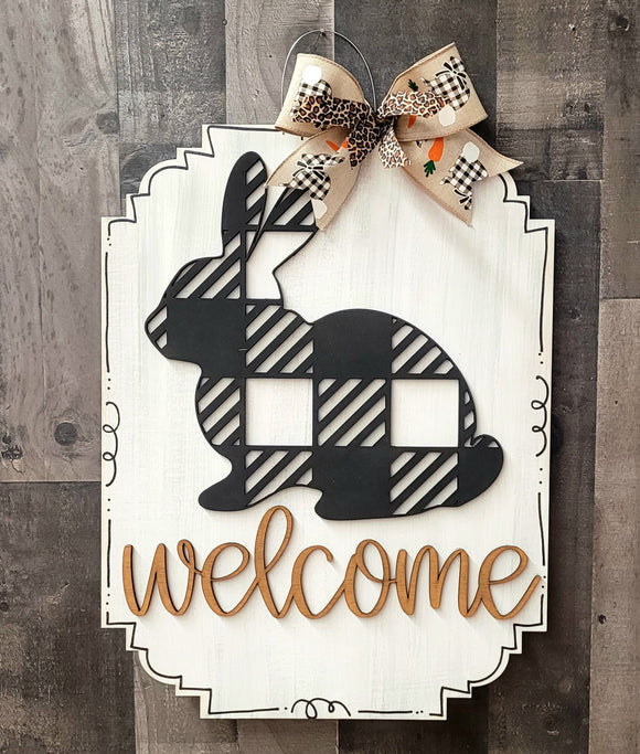 Plaid Bunny Easter Plaque